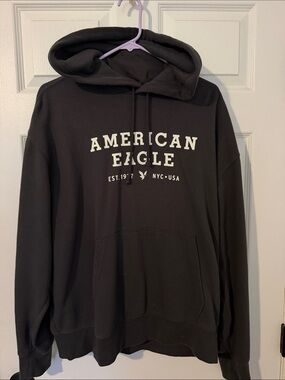 American Eagle Outfitters Black Crewneck Hoodie with White Logo